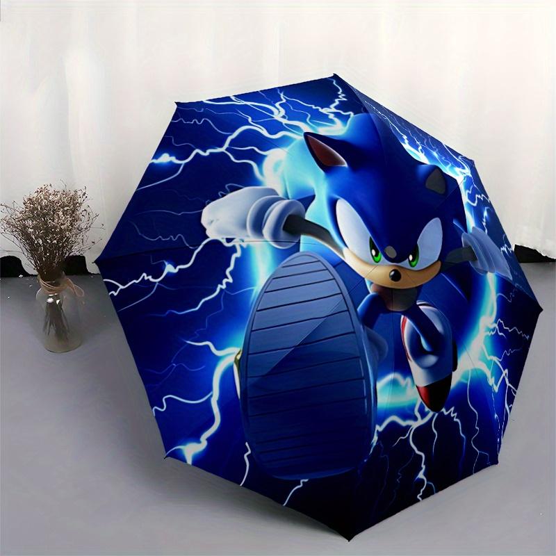 1pc Sonic the Hedgehog Automatic Opening Folding Umbrella - Portable 3-Fold Design with 8 Iron Ribs, Outdoor, for Fans, Travelers, Daily Use, Gif