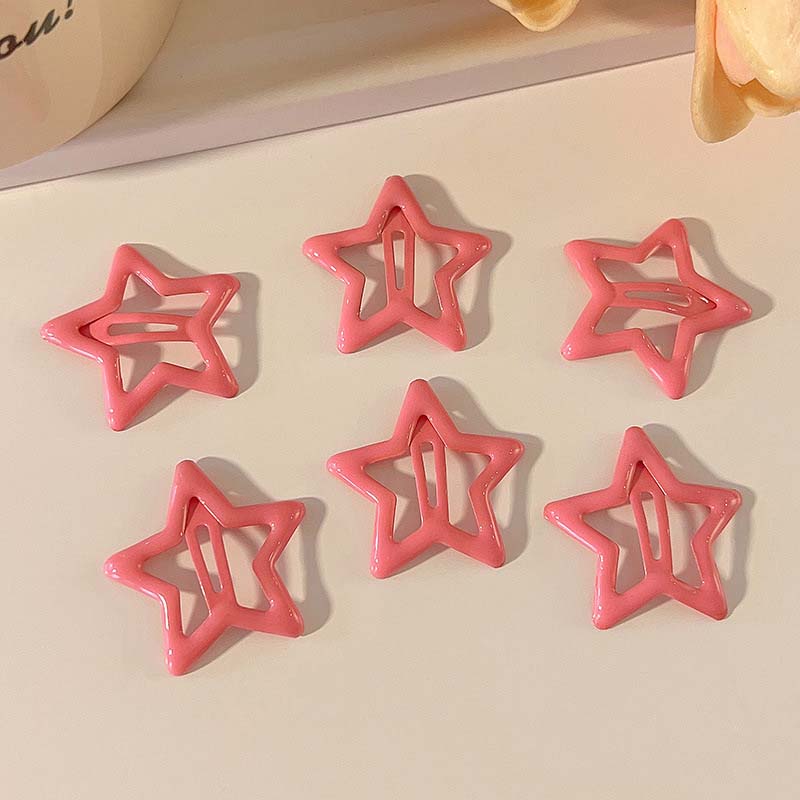 6 Pcs/Lot New Red Star Snap Clip for Women Girl Fashion Metal Waterdrop Barrettes Black Hairpin BB Clip Hair Clip Accessories