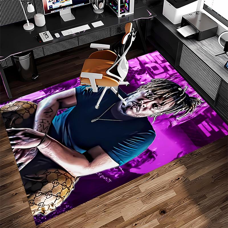 1pc Juice WRLD Print Area Rug - Soft, Washable Non-Slip Indoor Mat for Office Chairs, Living Room, Home Office Decorative Rug