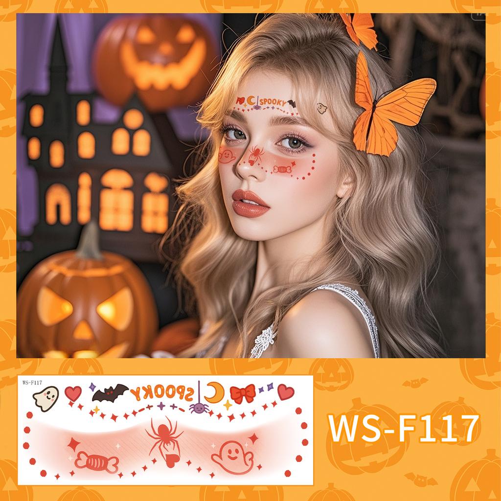 New Beautiful Ghost Haunted Halloween Tattoo Sticker Witch Playful Cute Makeup Face Waterproof