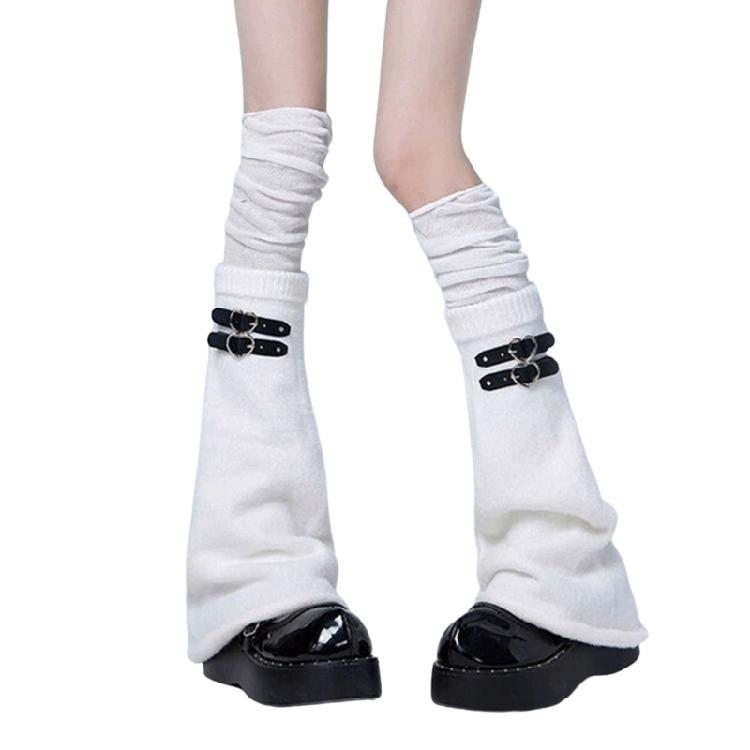 Women Harajuku Punk Flared Foot Covers with Buckled Belt Aesthetic Thigh High Over Knee Leg Warmers Socks Streetwear