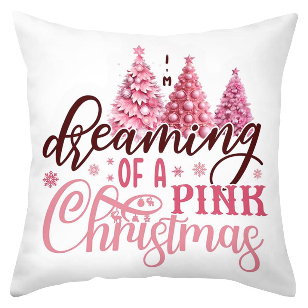 Pink Christmas Snowmen Pillows Let Snow Chill Snowmies Polyester Pillowcase, Sofa Decorative Cushion Cov Headboard Pillow