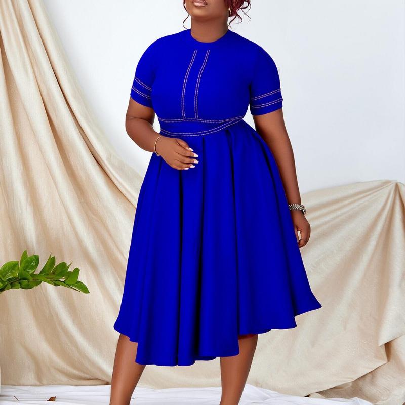 African large-size women's clothing summer new temperament elegant large skirt A-shaped skirt short-sleeved dress