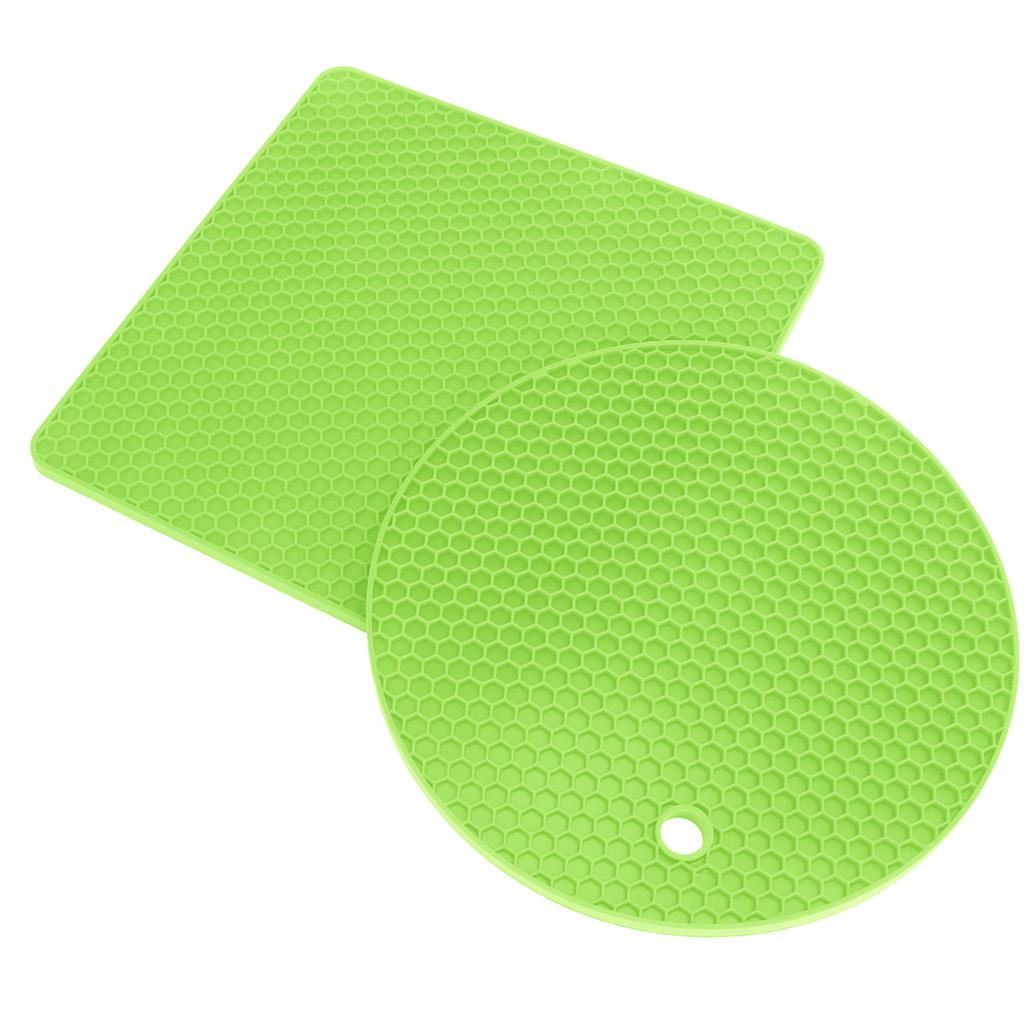 5 PCS 2 Round 3 Square Silicone Honeycomb Mat Multipurpose Hot Pads for Hot Dishes Tables Green