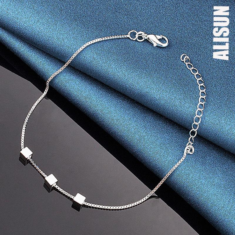 925 Sterling Silver 4mm Triangular Chain Bracelet Fashionable Wedding Jewelry