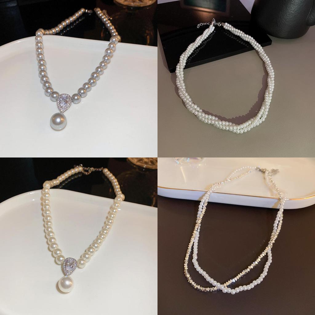 Colar Gota de Pérola Francês Vintage com Adornos de Zircônia para Mulheres Elegantes