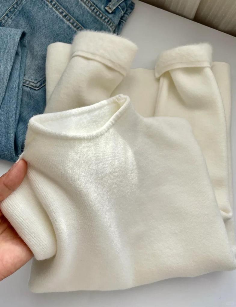 Women's Dopamine High Neck Fleece Sweater - 2025 Spring Collection, Warm & Thick Knitted Base Layer Top