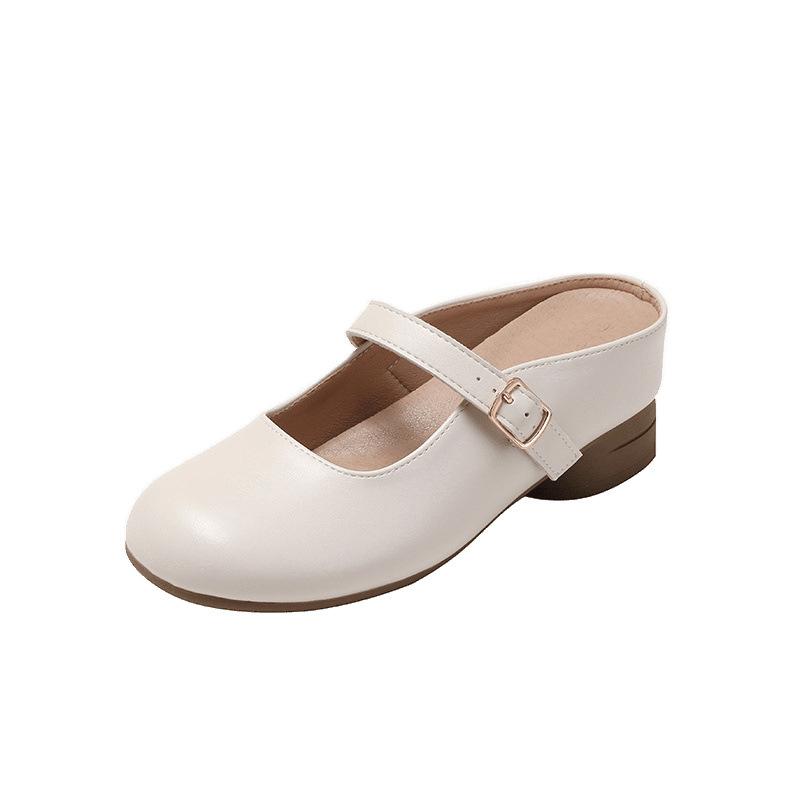 Inner height increase of 7CM flat soft sole thick heel Mary Jane women's shoes new bag head half drag single shoes women's small size 32334