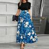 Women's Fashionable Casual Belt Short Sleeved Round Neck Print Elegant Temperament Dress