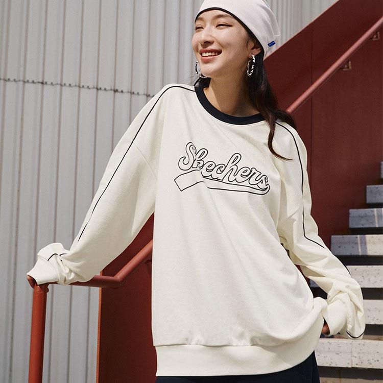 Skechers Casual Sweatshirt With American Letter Print Unisex Tops Cotton-Candy-White L323U080-0074