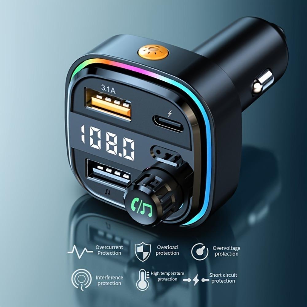 Car Bluetooth 5.3 FM Transmitter Dual USB Type-C 3.1A Fast Charger AUX Audio Adapter Car Kit with Handsfree MP3 Modulator Player