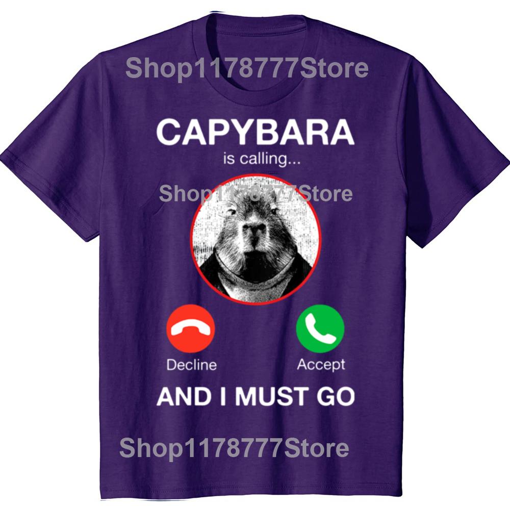 Funny Capybara Is Calling and I Must Go T Shirt Anime Graphic T Shirts Men Womens Cotton Short Sleeves Euro Sized Tee Shirt