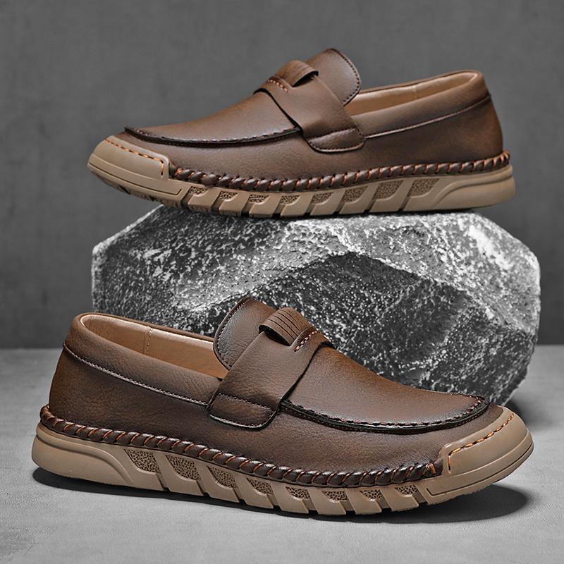 

Стильные мужские кожаные кроссовки на плоской подошве, походная обувь, нескользящая обувь для активного отдыха, обувь для треккинга в винтажном стиле 46 кофейный