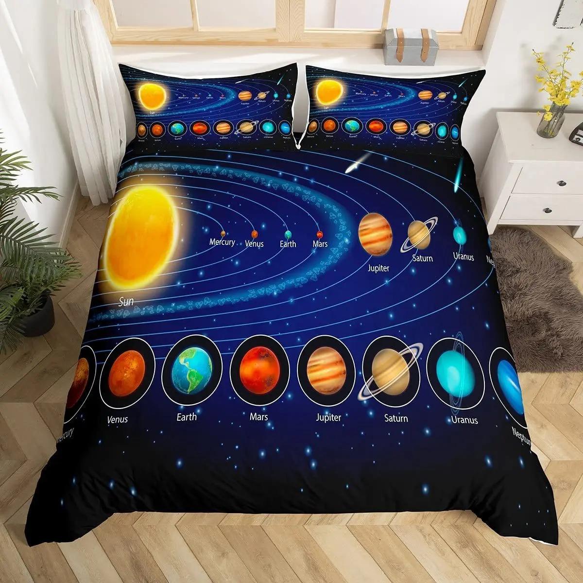 

For Kids Outer Space Galaxy Bedding Set Universe Planets Comforter Cover Astronomy Quilt Covers Solar System Duvet Covers Set 135x200cm