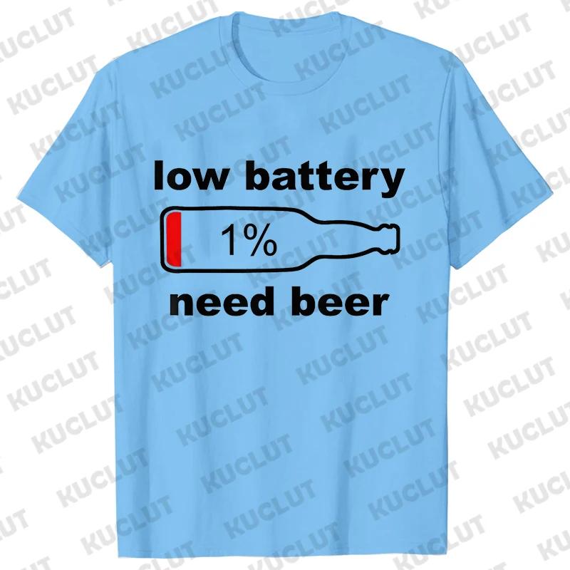 Men's Street Wear T-shirts Need Beer Graphic Tee Shirt Homme Funny Low Battery Need Beer Novelty T-Shirt Drinking Party Tshirts