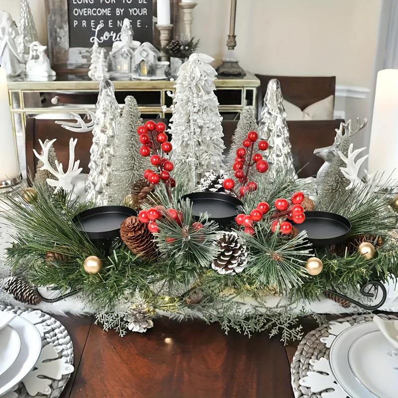 1PC Christmas Candle Holder Table Centerpieces Candle Tray Holiday With 3 Pillar Candle Stands Xmas Artificial Pine Cones Classic