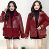 Leather Women's Plus Velvet Thickened Autumn and Winter Wear Loose Winter Western Style Short Ladies Leather Jacket on Both Sides