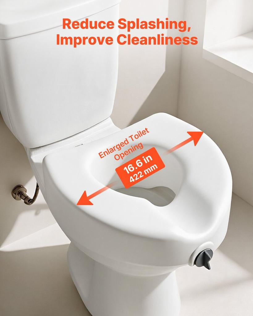 Raised Toilet Seat, 158.8 kg Capacity, 127 mm Lift Height, Commode Elevated Toilet Seat Riser with Enlarged Opening for Seniors, Elderly, Handicap,