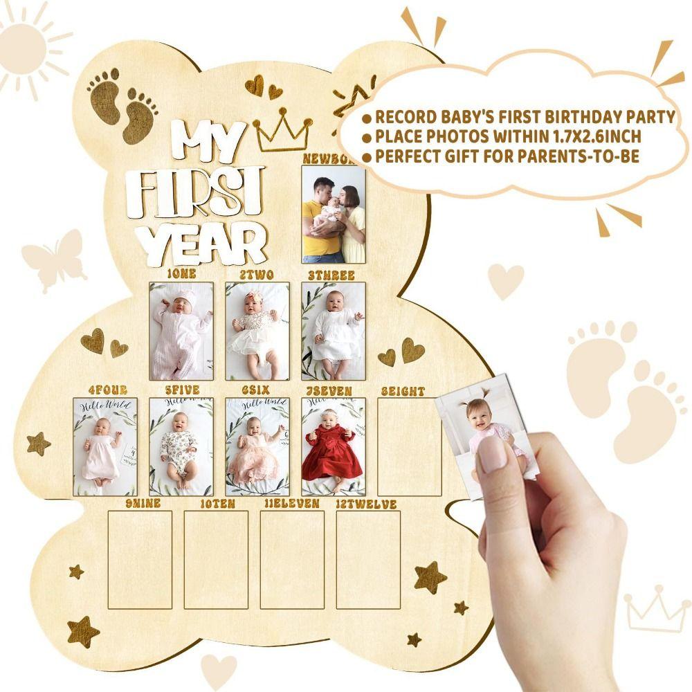 Hangable First Year Display Photo Board Wood Newborn Growth Record Album  Heartwarming Gift