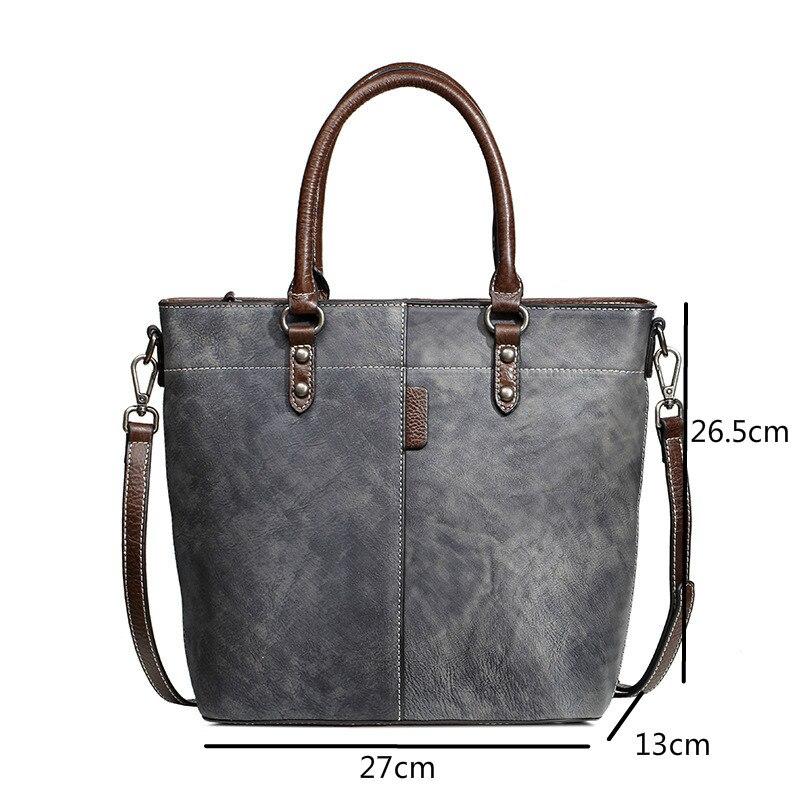 Johnature Retro Women Bucket Bag Leisure Genuine Leather Handbag Large Capacity Solid Color Shoulder Messenger Bags