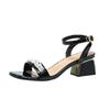 Pearl Strings Gladiator Sandals Women Black/white Leather Ankle Strap Sandalias Mujer Fashion Beading Med-high Heels Sandales