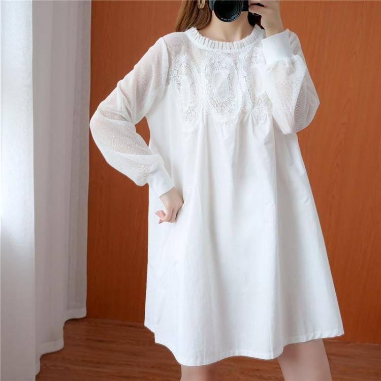 Casual Dresses - Black White Lace Oversize Dress Women Casual Sexy Summer Loose Asymmetrical O Neck Hems