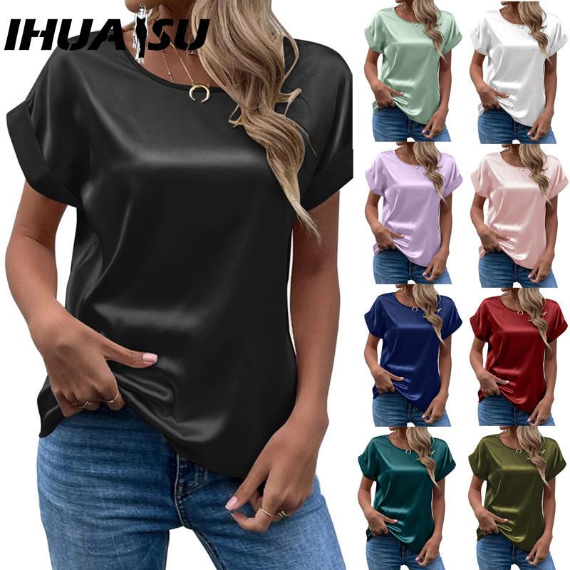 IHUASU Summer Chic Color Ding Pullover Round-neck Straight Women's T-shirt