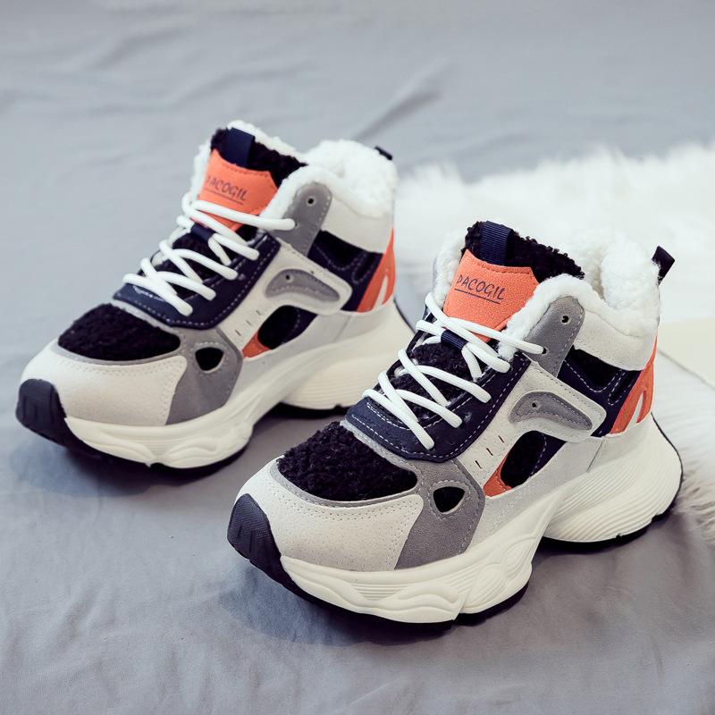Fleece thickened warm high-top cotton shoes 22 winter new little white sports dad shoes student
