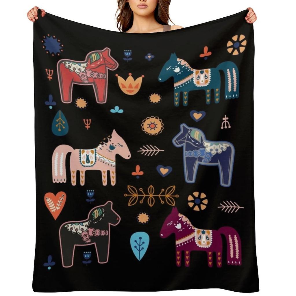 Dala Horses Christmas Dala Horse Throw Blanket Multi-Purpose Moving anime Sofa Quilt Blankets