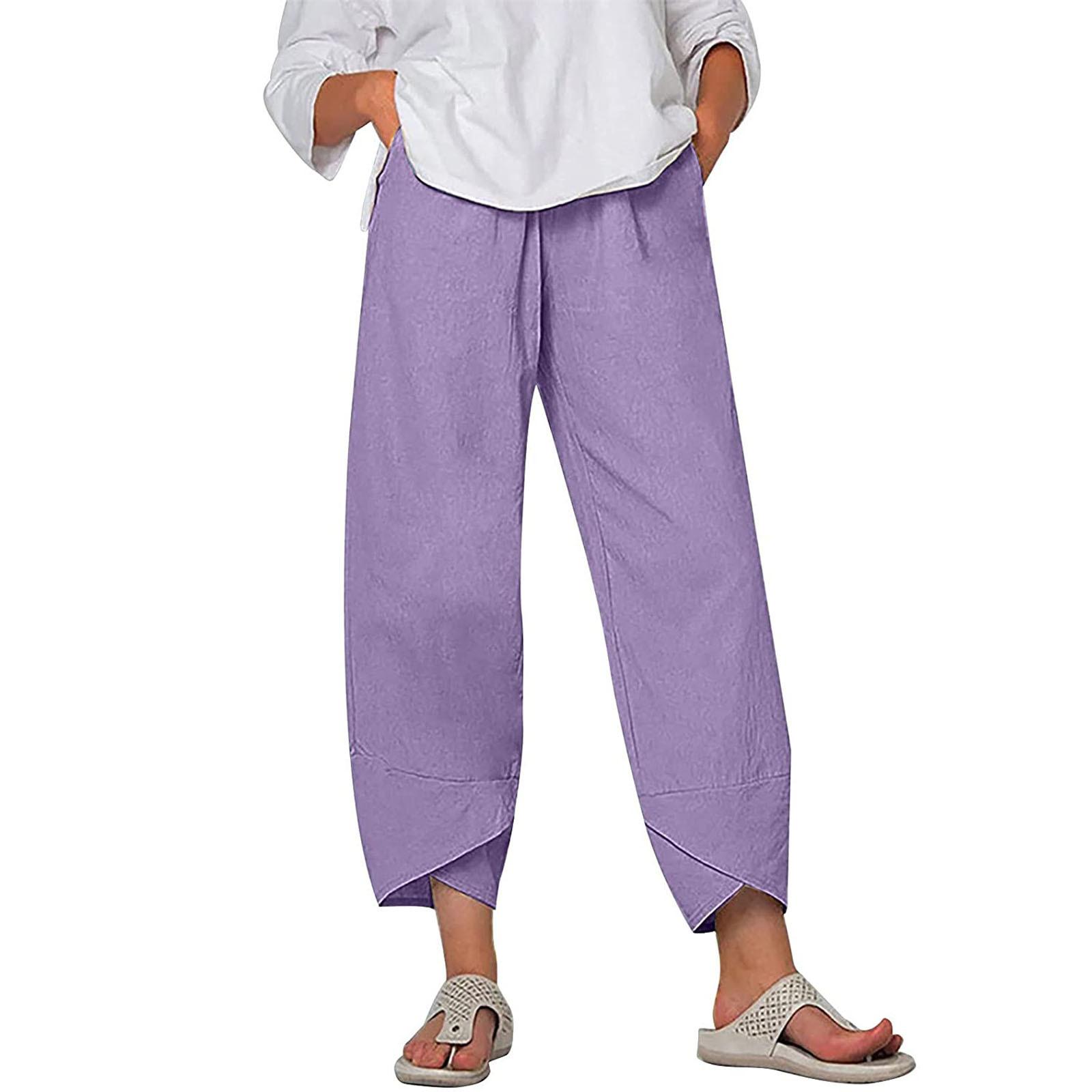 

Women s Summer Casual Loose Cotton And Linen Embroidered Wide-leg Pants XL фіолетовий