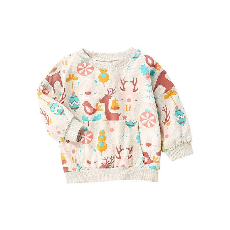 Malwee Girls' Autumn Sweatshirt, European and American Style, New Trendy Printed Round-Neck Long-Sleeve Base Shirt for Young Children