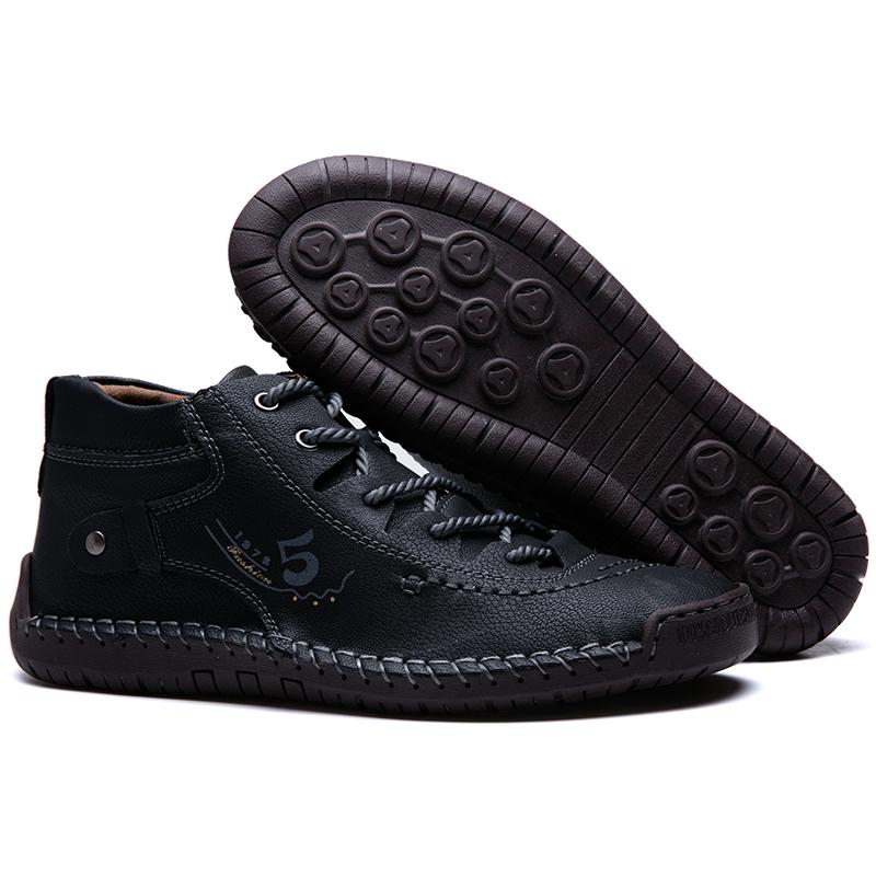 Men's Winter Warm Ankle Leather Shoes Lace-up High Quality Handmade Moccasin