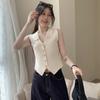 French Temperament V-Neck Single Breasted Sleeveless Slim Knitted Vest For Women