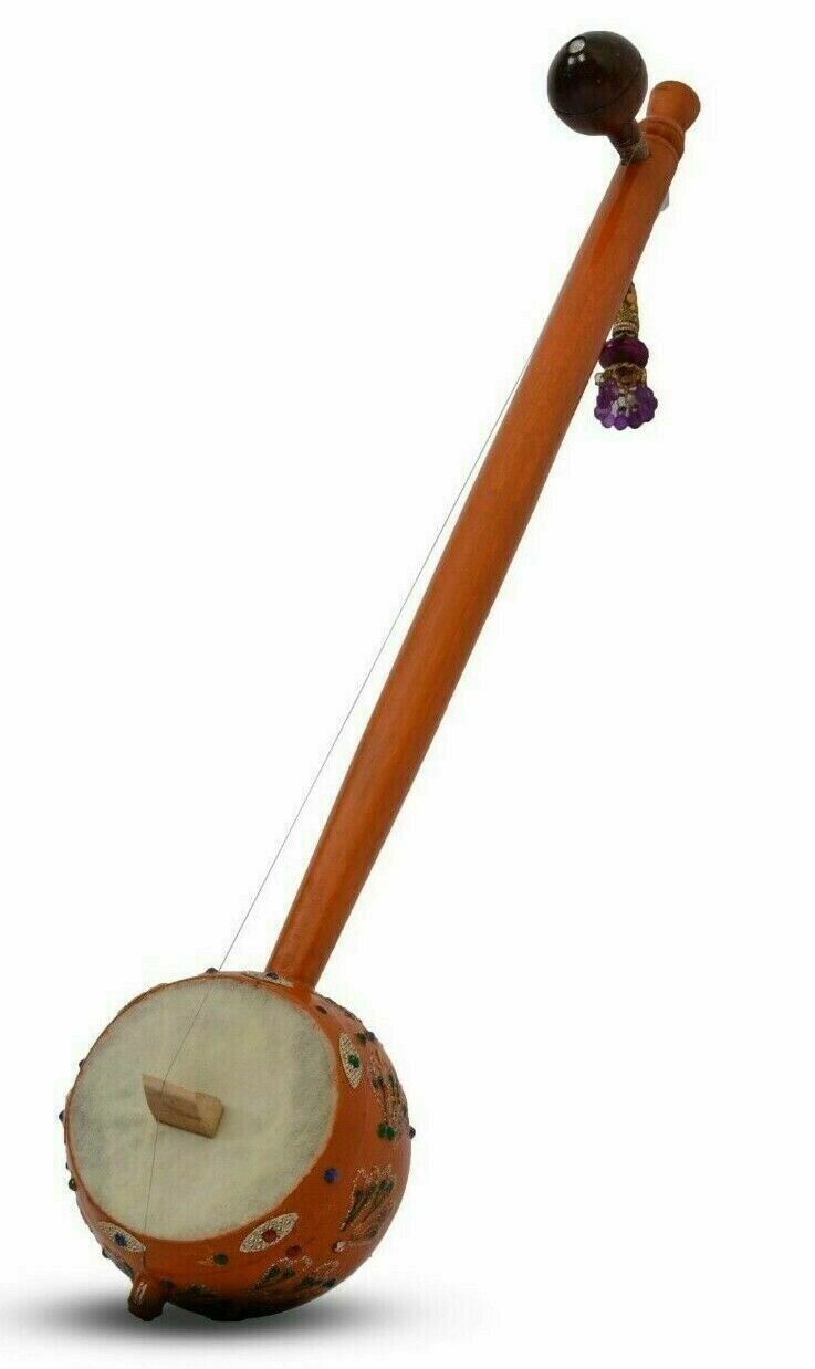 Indian Handmade Fish Printed Iktara 20-Inch Tumbi with String – Traditional Single String Folk Musical Instrument