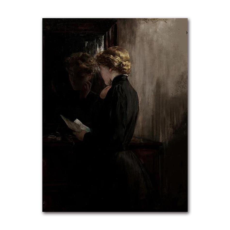 Scandinavian Vintage Wall Art Rustic Female Portrait HD Canvas Oil Painting Posters and Prints Home Bedroom Living Room Decor