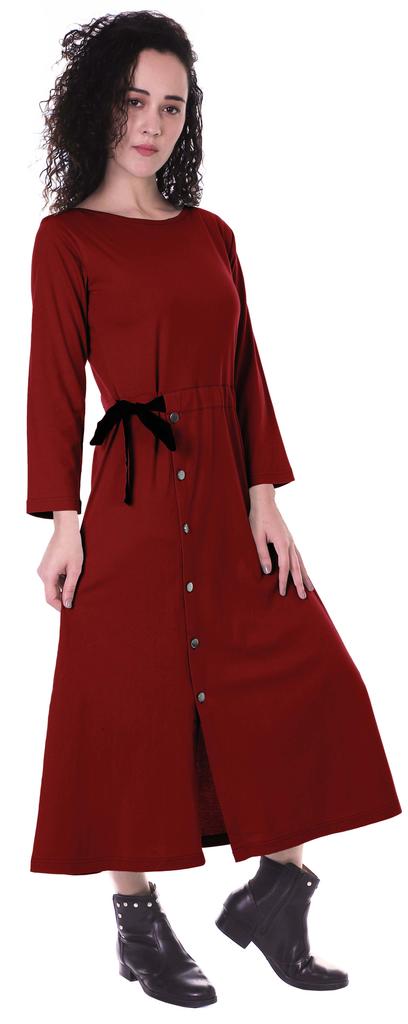 Moomaya Full Sleeves Maxi Dress Long Button Down Solid Casual Slit Dresses