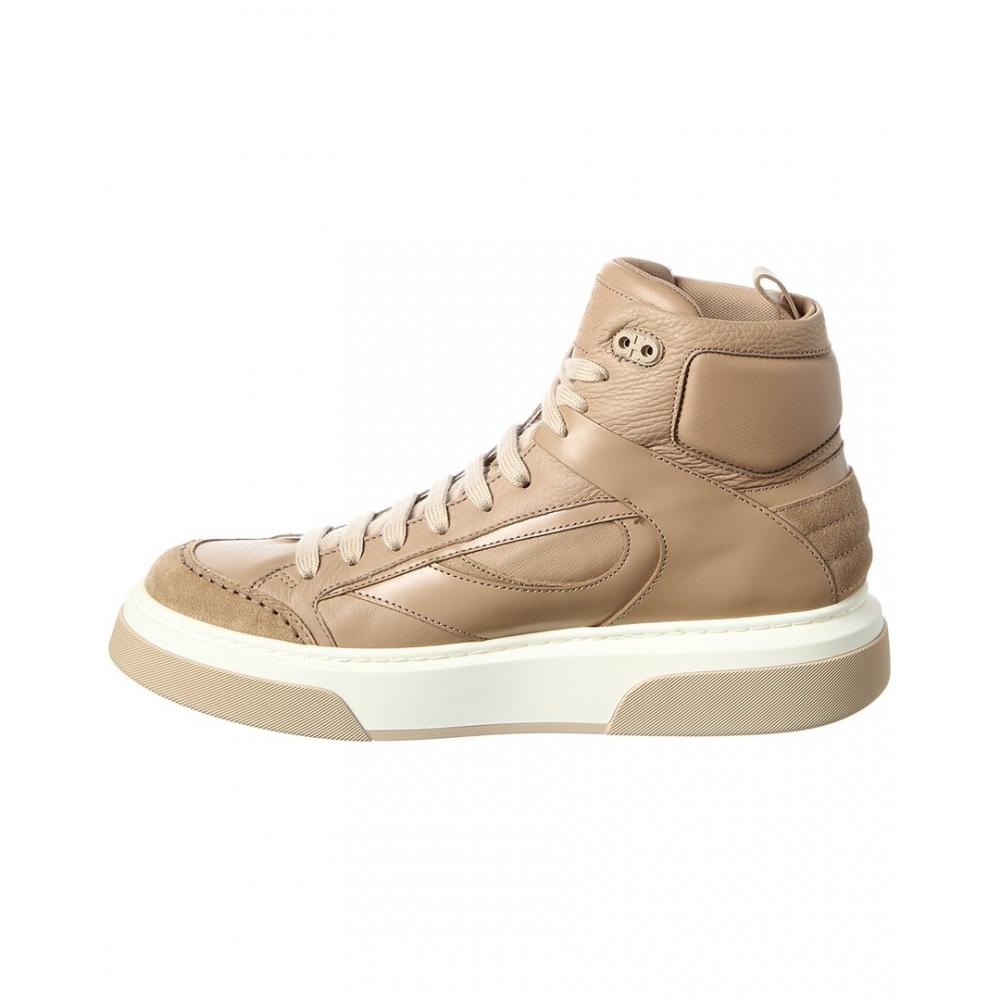 Salvatore Ferragamo High Top Leather Sneaker Bone Cassio