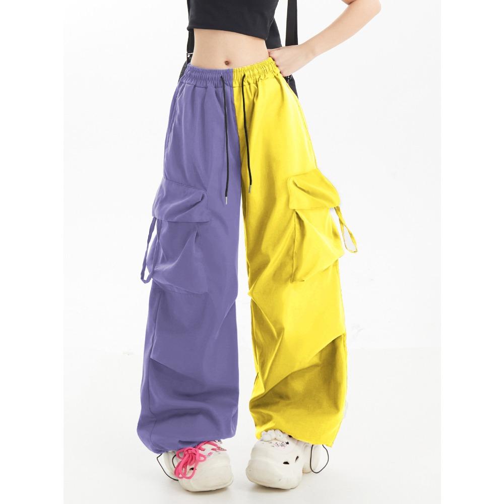 Americký kontrastní overal Hip-hop Barevně ladící Móda Ležérní Sportovní Kalhoty Dámské Jarní Volné Retro Trend Široké kalhoty