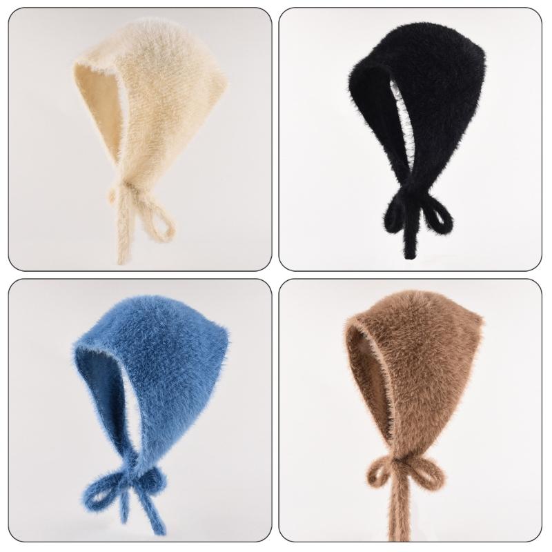 French Knitted Bandana Polyester Plush Solid Color Comfortable and Warm For Women and Girl Daily Use Winter Headwear