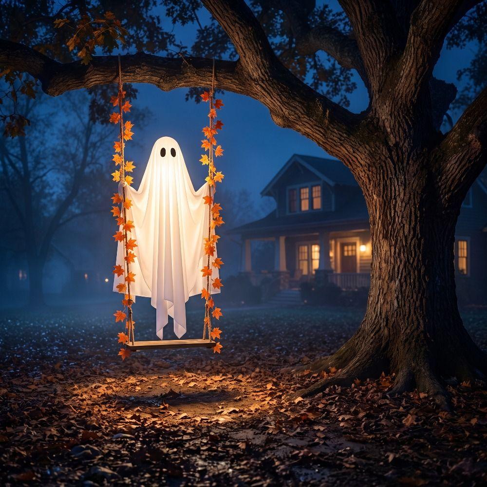 Grande Foglia d'Acero Fantasma Altalena Luce Carino Spettrale Fantasma Ornamento Esterno