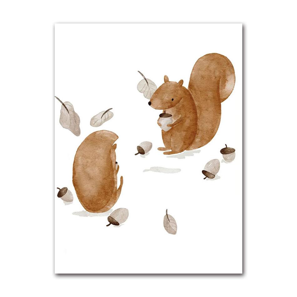 Cartoon Bear Squirrel Fox Hedgehog Spaceship Wall Art Canvas Painting Boho Posters And Prints Wall Pictures Baby Kids Room Decor