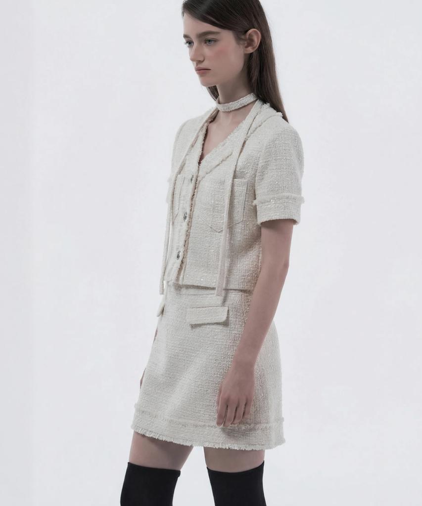 Mausolleum Fringed Tweed Skirt - Ivory