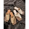 Retro Vacation Style Woven Toe Cool Slippers Women's Outer Wear 2025 Women's New Niche Design Thick Heel Sandals