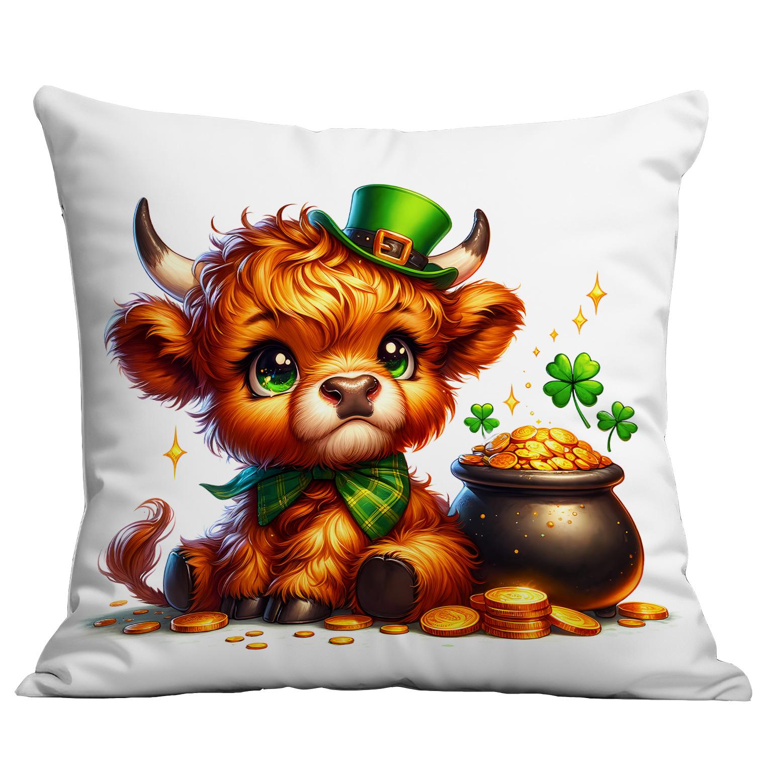

New St. Patrick s Day Highlands Mavericks Pillowcase Ireland Day Lucky Grass Cushion Pillowcase 45 * 45Cm