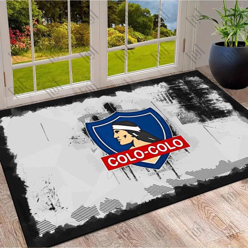 Colo-Colo Football Club Grunge Texture Crest Print Area Rug Chilean Soccer Fan Non Slip Rectangular Floor Mat Gaming Room Football Fan Home Decor Rug