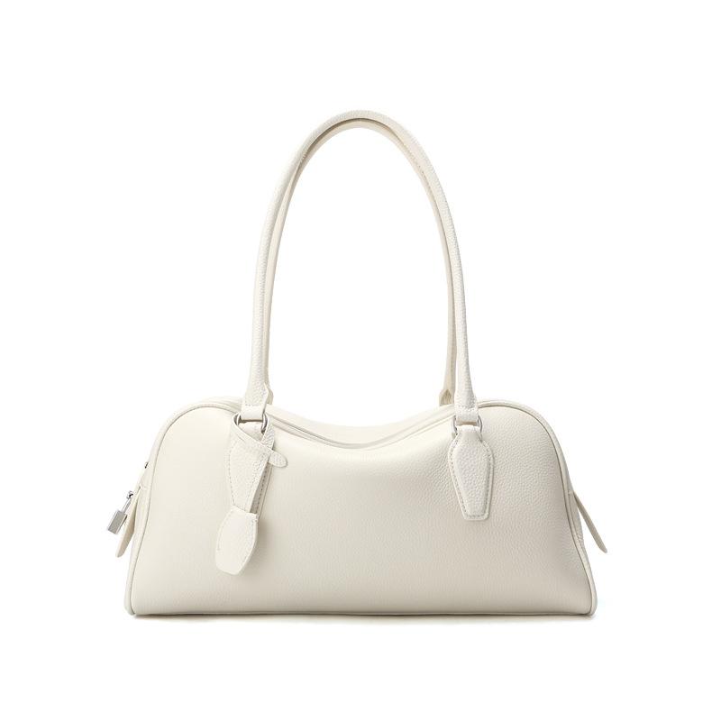 First Layer Cowhide Boston Bowling Bag Simple Women's Row Large Capacity Leather Commuter Underarm Shoulder Pillow Bag