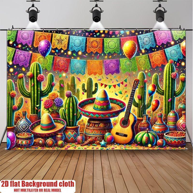 2D Flat Banner 1 Piece Colorful Mexican Party Background Suitable for Birthdays Weddings Cultural Celebrations