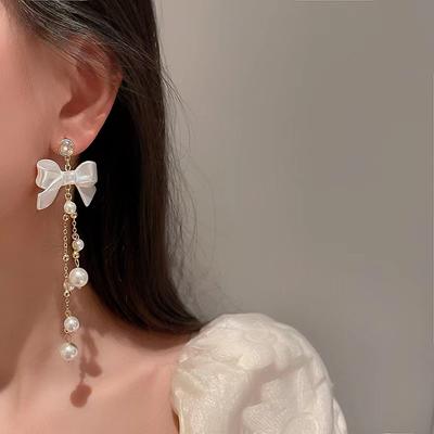 Orecchini da Sposa con Abito da Sposa Principale Accessori da Sposa Orecchini con Nappine, Orecchini a Fiocco, Orecchini di Perle