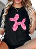 Pink Balloon Puppy Print Short-sleeve T Shirt Casual and Simple Style Suitable for Women's Daily Wear and Going Out Wear
