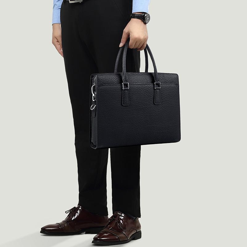 Hand-held Men's Bag, Large-capacity Simple Briefcase Genuine Leather Waterproof Fashionable Business Bag